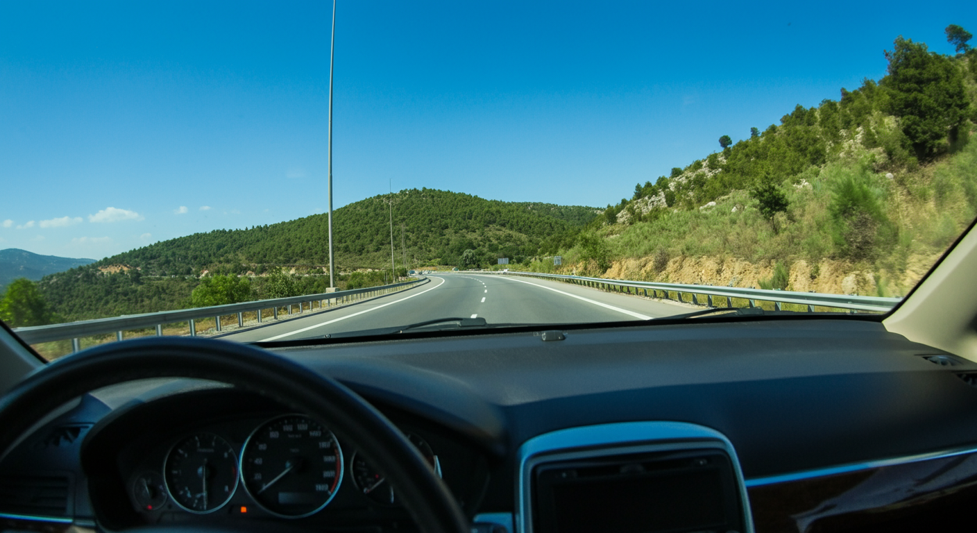 Driver's perspective of a well-paved Turkish highway