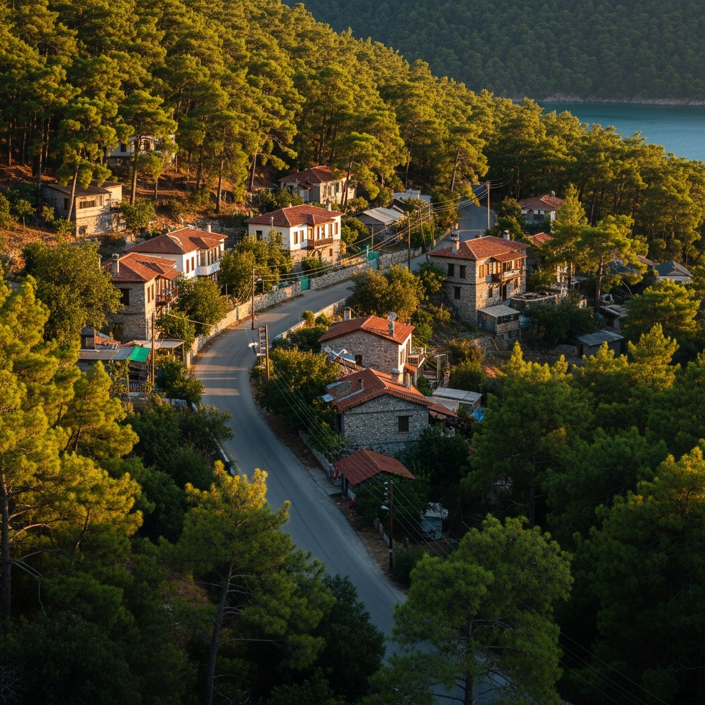 Karaköy'ün çam ormanlarıyla kaplı eşsiz dokusu ve tarihi taş evleri
