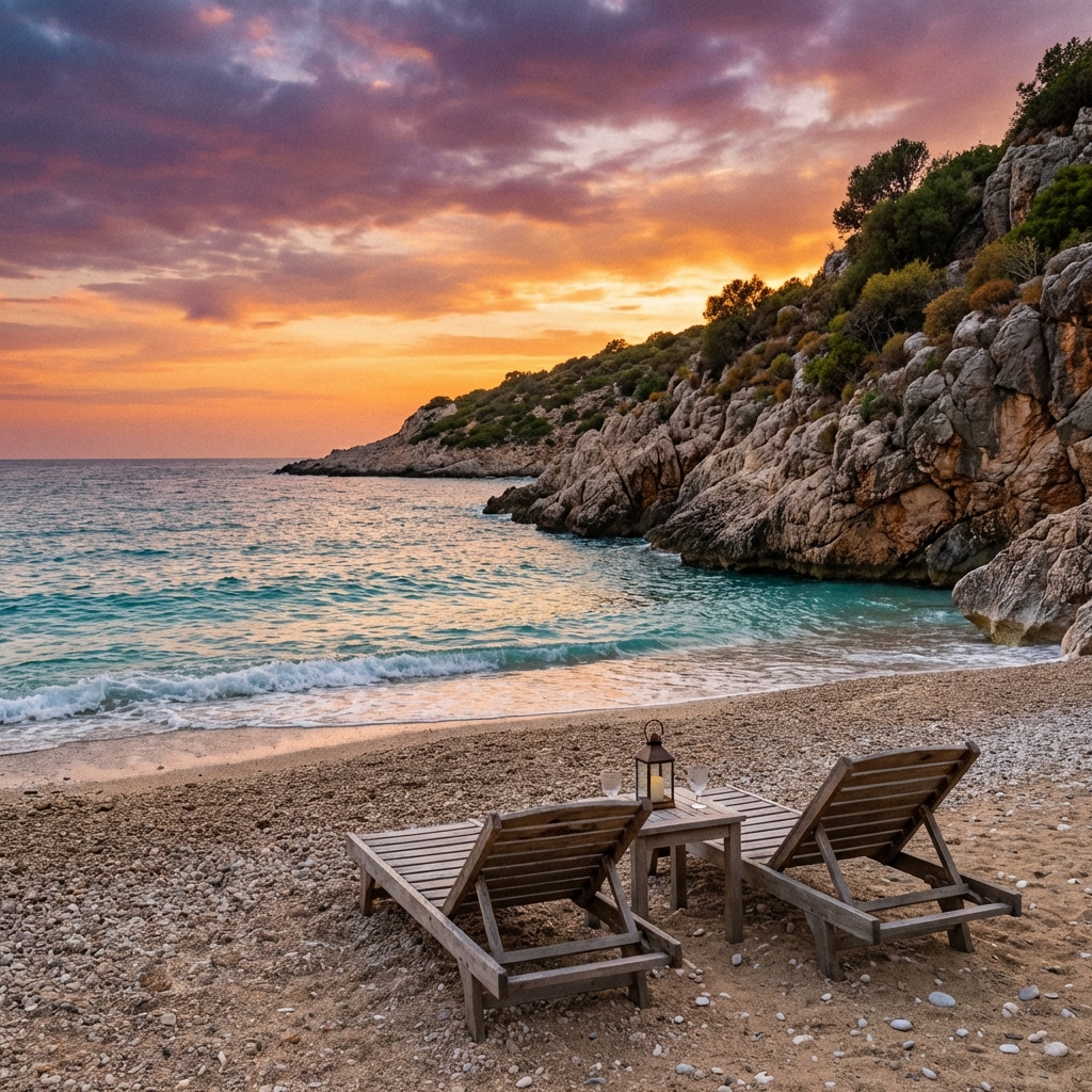 Romantic evening setting near the beach