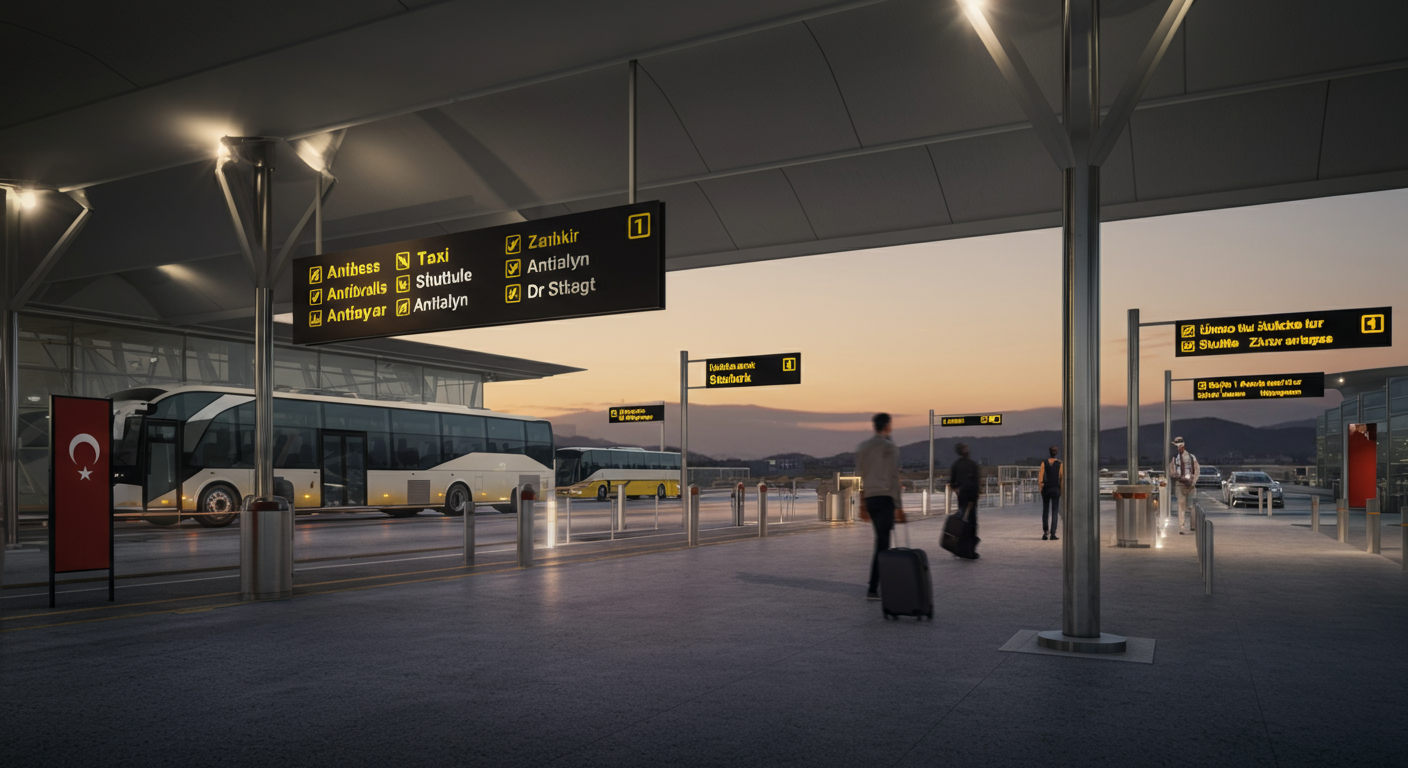A comfortable private transfer van waiting at a Turkish airport arrival terminal