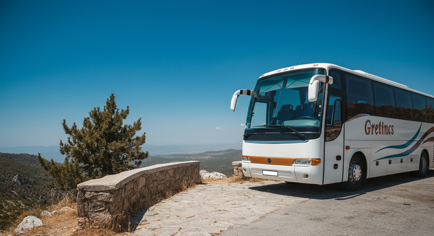 A tourist bus waiting at a scenic look out point in Turkey