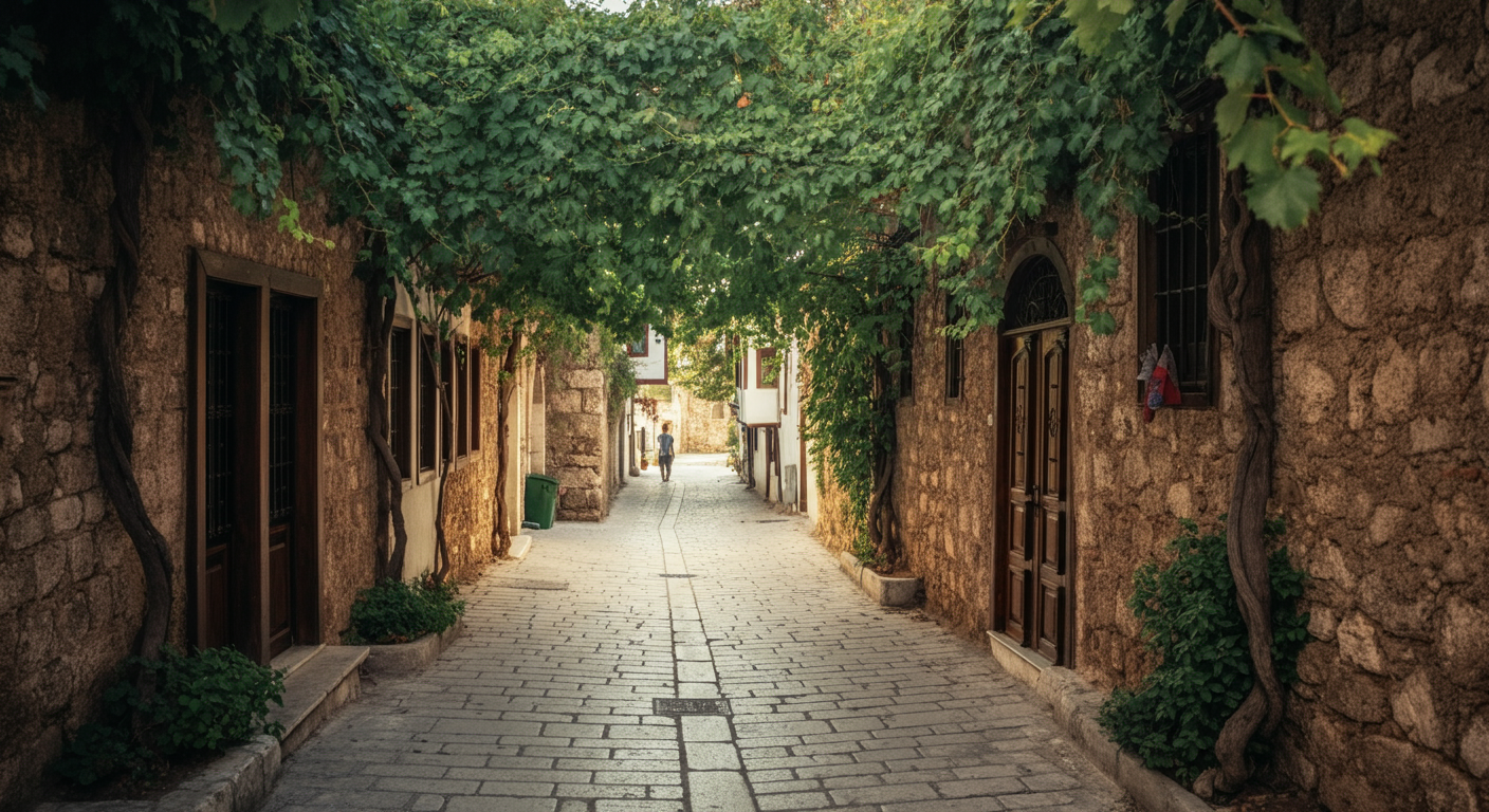 Walking through a pedestrianised old town street in Antalya Kaleici