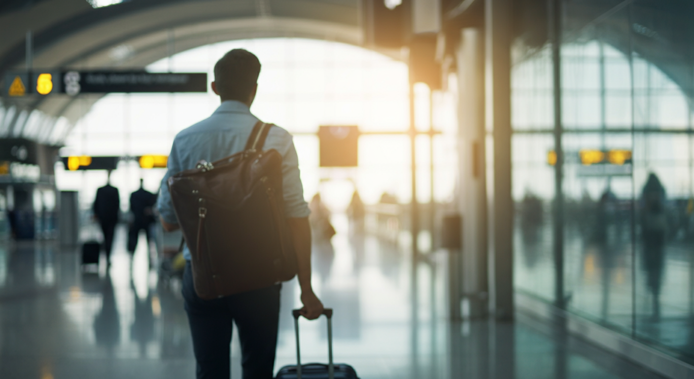 A candid, slightly blurred view from the perspective of a traveler walking through a modern Turkish airport arrival hall. Glass windows with bright daylight. People with luggage in the distance. Authentic travel documentary style. , realistic atmosphere, not staged.
